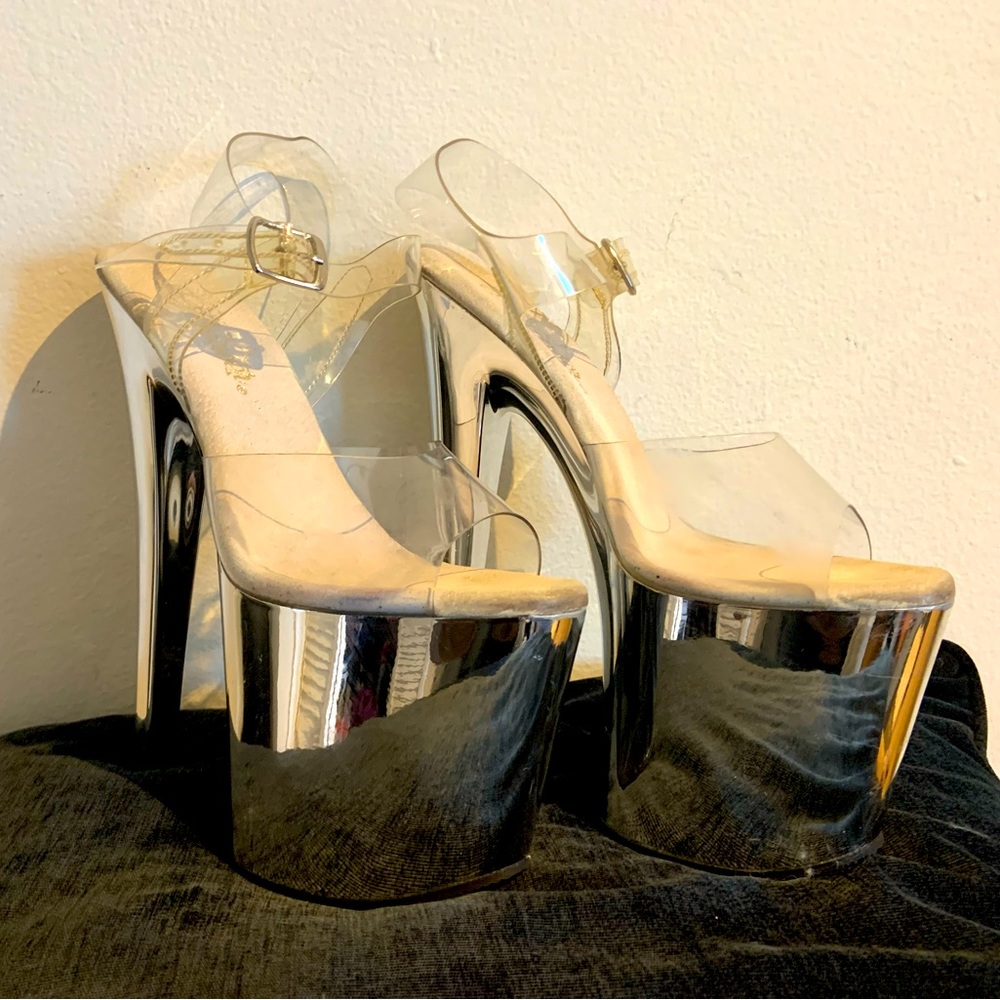 Pleaser Taboo 708 size 6 silver and clear translucent high heels